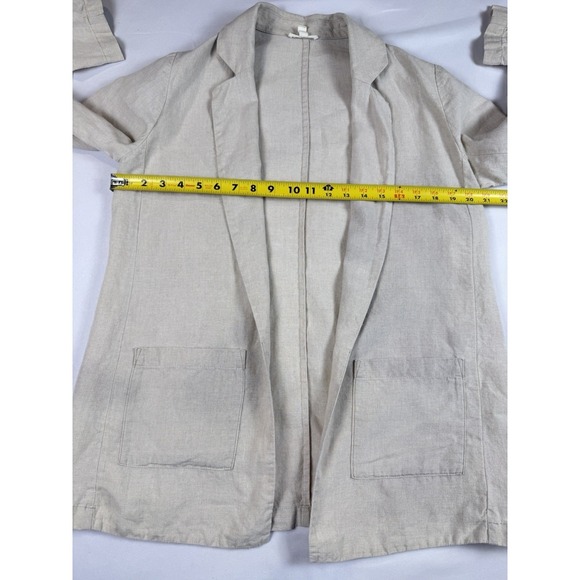 Eileen Fisher Size XS 100% Organic Linen Long Notch Collar Open Front Blazer - Picture 7 of 9
